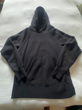 Engineered Garments Men's Black Pullover Hoodie with Snap-Button Hood